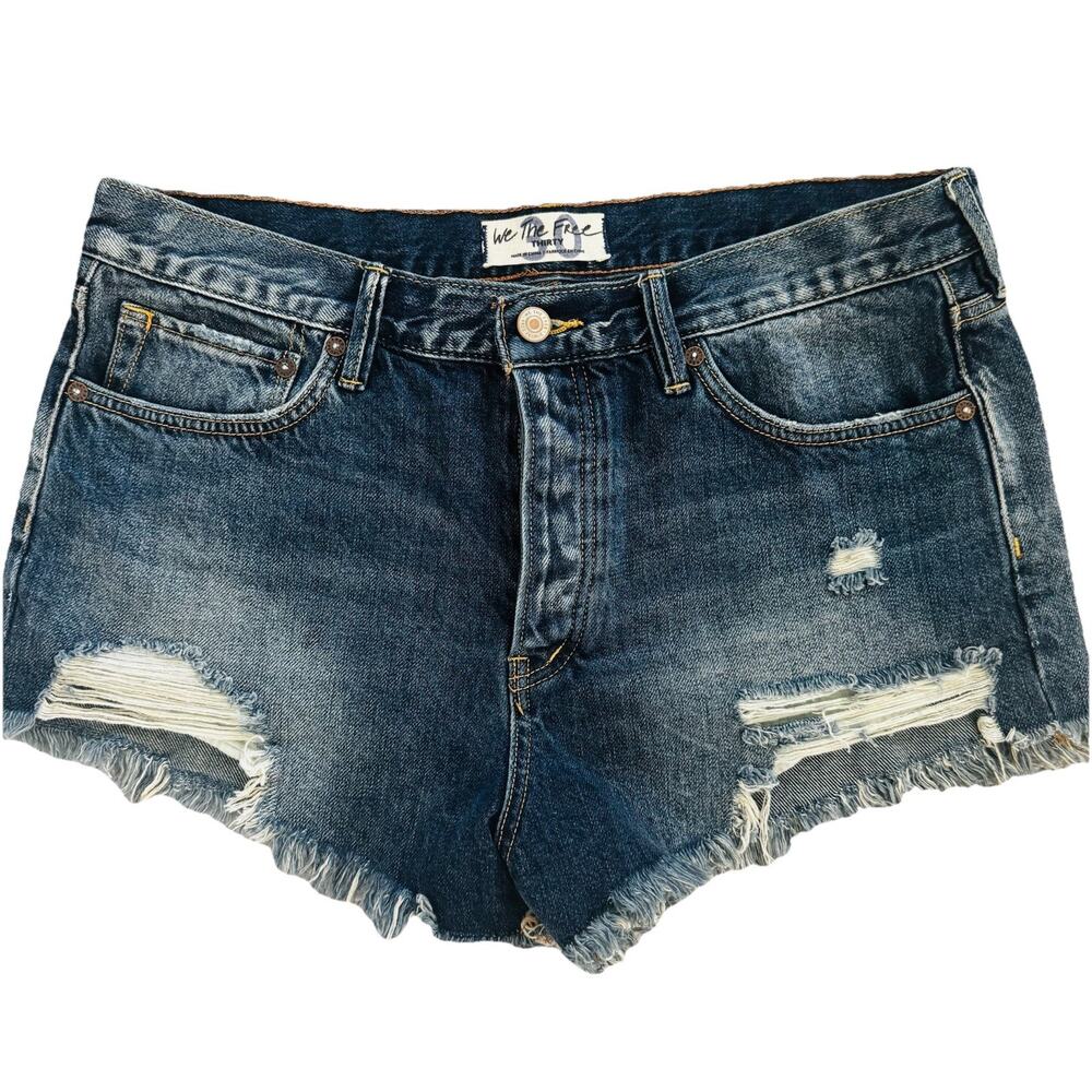 We The Free People Denim Raw Hem Distressed Womens Shorts Sz 30 Boho